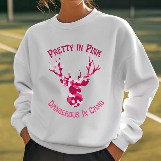 Pretty in Pink Dangerous in Camo Sweatshirt