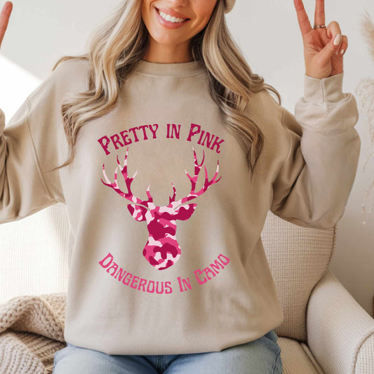 Pretty in Pink Dangerous in Camo Sweatshirt