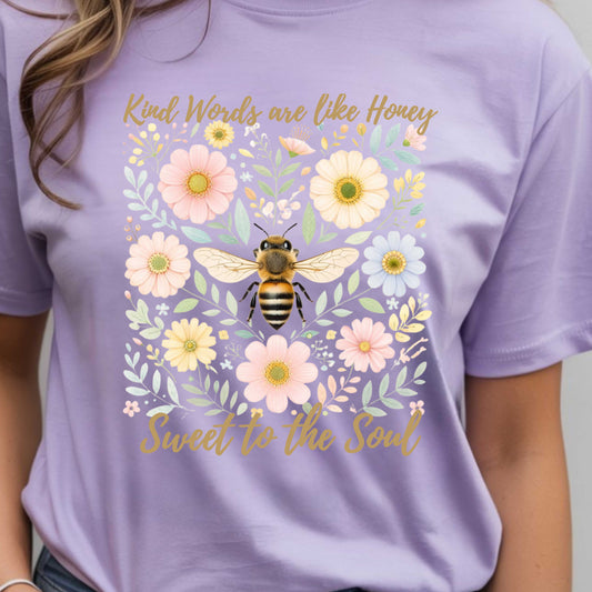 Kind Words Are Like Honey Comfort Colors® Tee – Christian Floral Bee Shirt