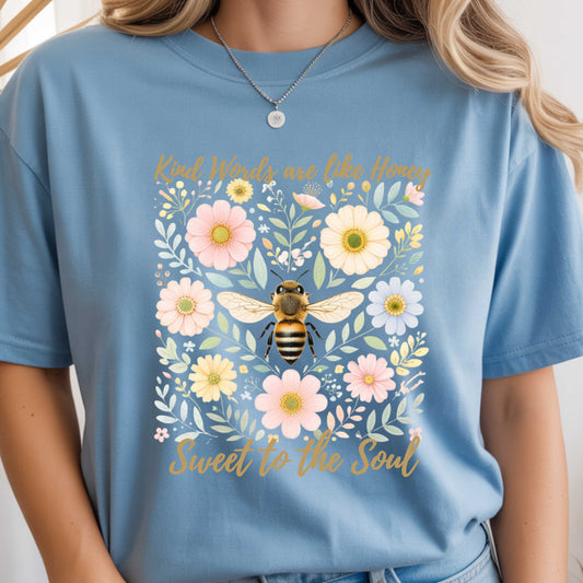 Kind Words Are Like Honey Bee Shirt – Inspirational Floral Christian Tee