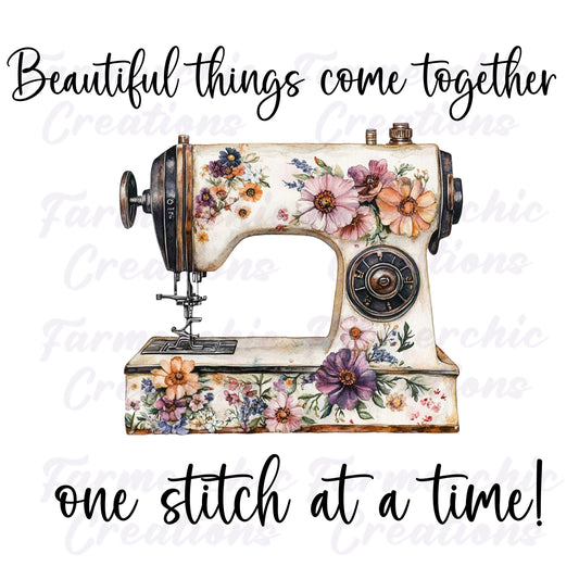 Vintage Floral Sewing Machine png